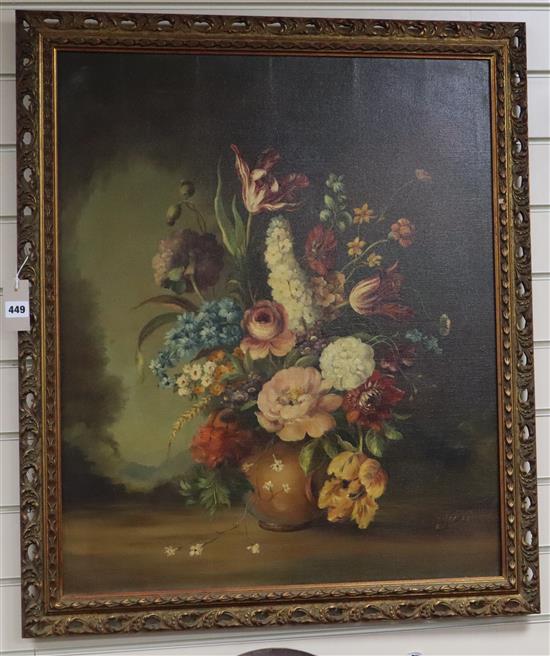 Italian School, oil on canvas, Still life of flowers in a pot, 75 x 62cm